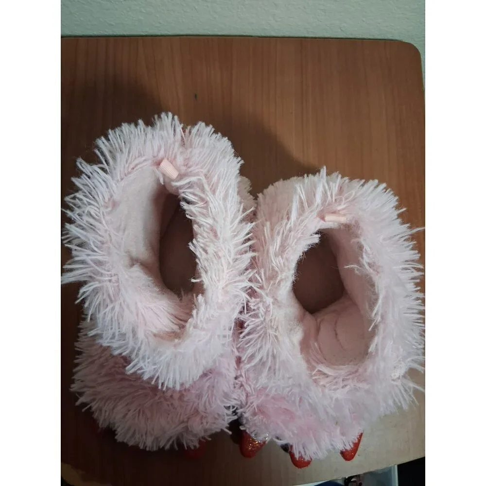 Wonder Nation Fluffy Monster Slippers Sleepwear Casual Pink Toddler Size 9/10